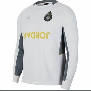 Air Jordan Legacy AJ4 Mens Long-Sleeve Top CJ9081-100 White & Grey-Size large